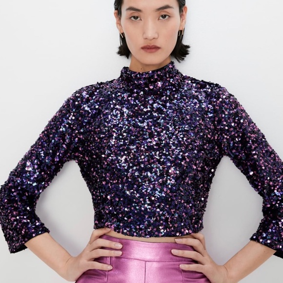 zara cropped top with sequins